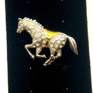 Vintage Silver and Cubic Zirconia Horse Brooch with Gold Saddle.